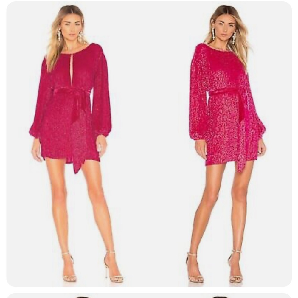 • Retrofete • Grace High Neck Mini Sequin Wrap Dress Fuchsia Pink XS Velvet